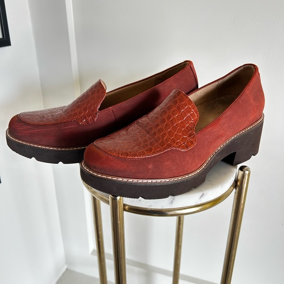 ⭐️SOLD Burnt Rust Leather Platform Loafers | Croc Embossed | Chunky 90s Minimal - Picture 9 of 11